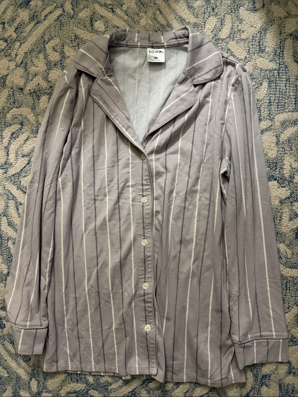 Soma Lavender-Gray Striped Button-Up Pajama Top